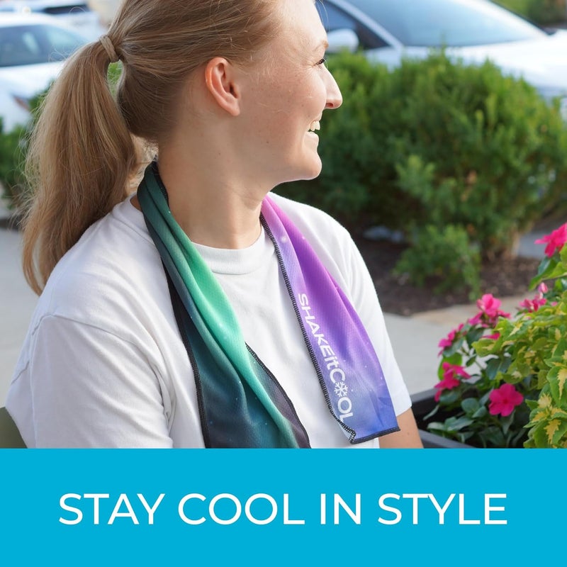 SHAKEitCOOL Original Cooling Towel – Be Cool in Style - Heat Relief, Soft, Lightweight, Sun Protection, Easy Clean - Perfect for Biking, Running, Yoga, Gym, Gardening - Aurora - Image 2